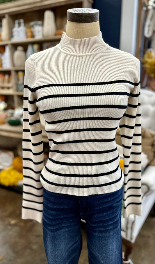 Striped Ribbed Top - Ivory