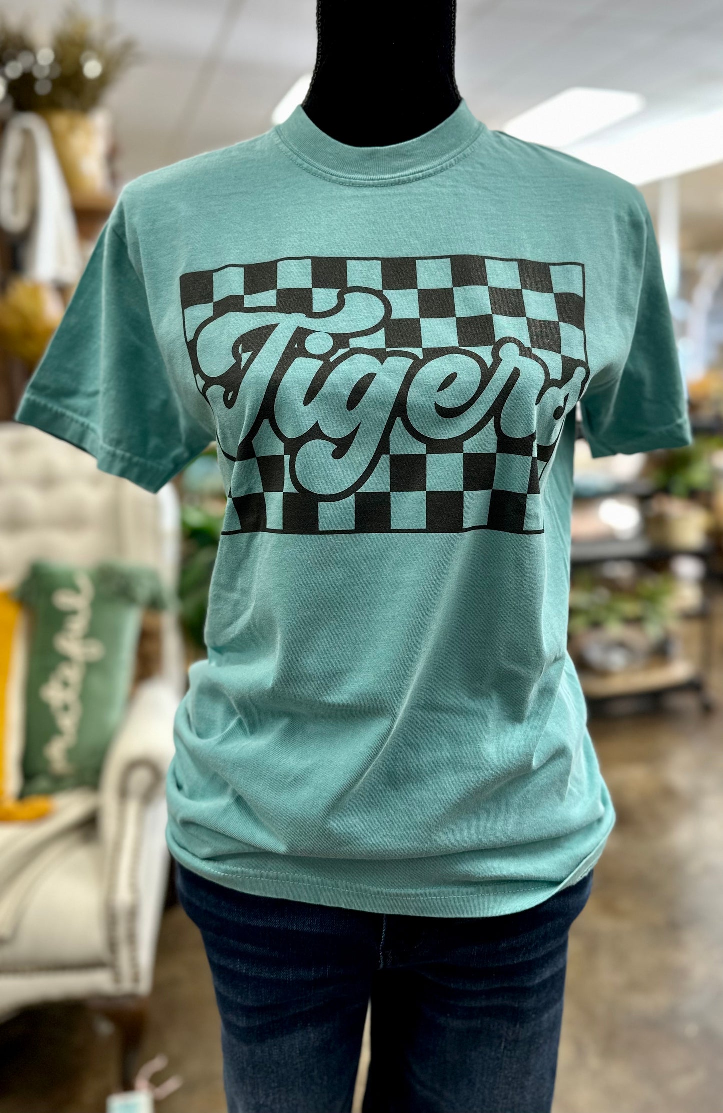 Checkered Tiger Tee - Turquoise