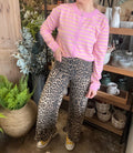 Leopard print wide leg boutique pants for women