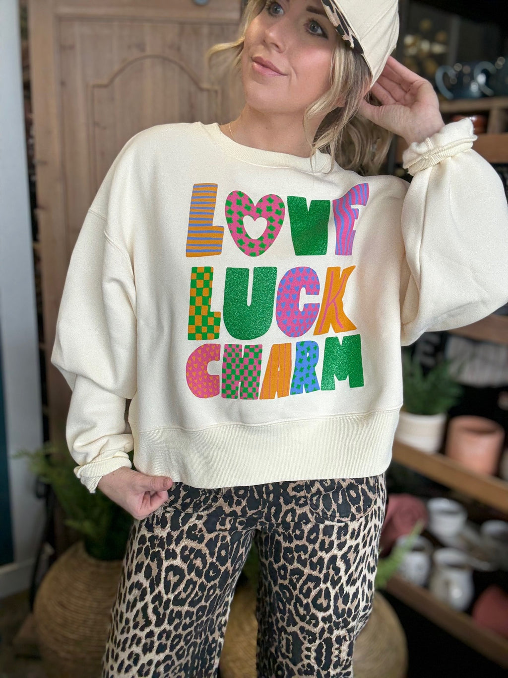 Love Luck Charm colorful graphic boutique sweatshirt for women