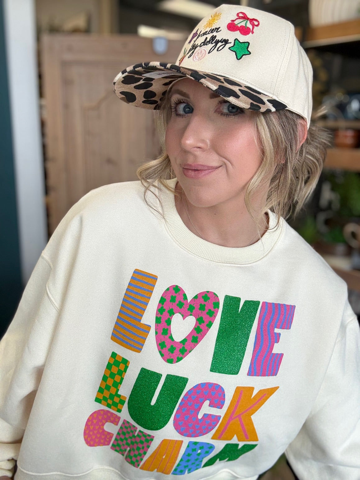 Love Luck Charm colorful graphic boutique sweatshirt for women