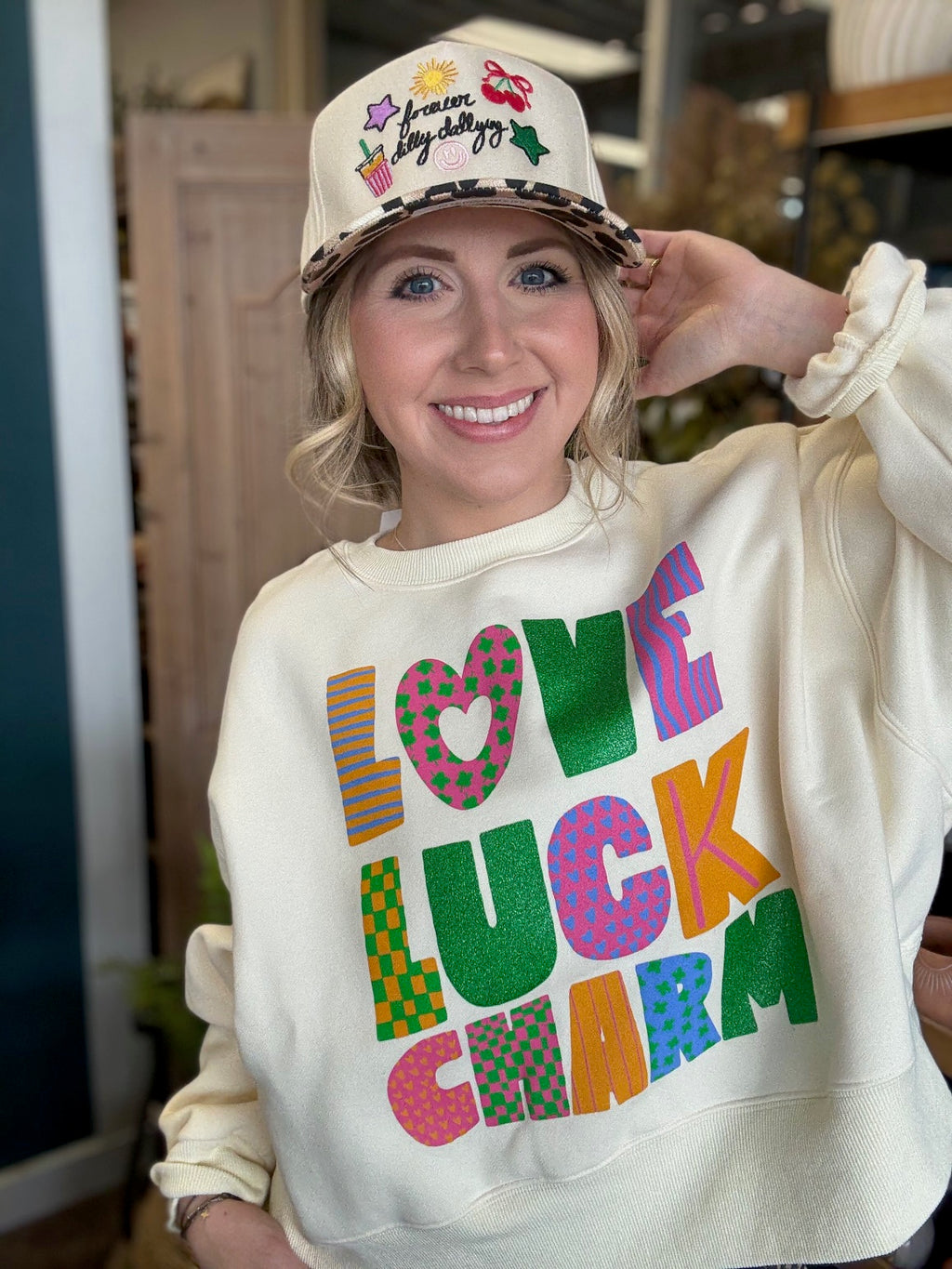 Love Luck Charm colorful graphic boutique sweatshirt for women