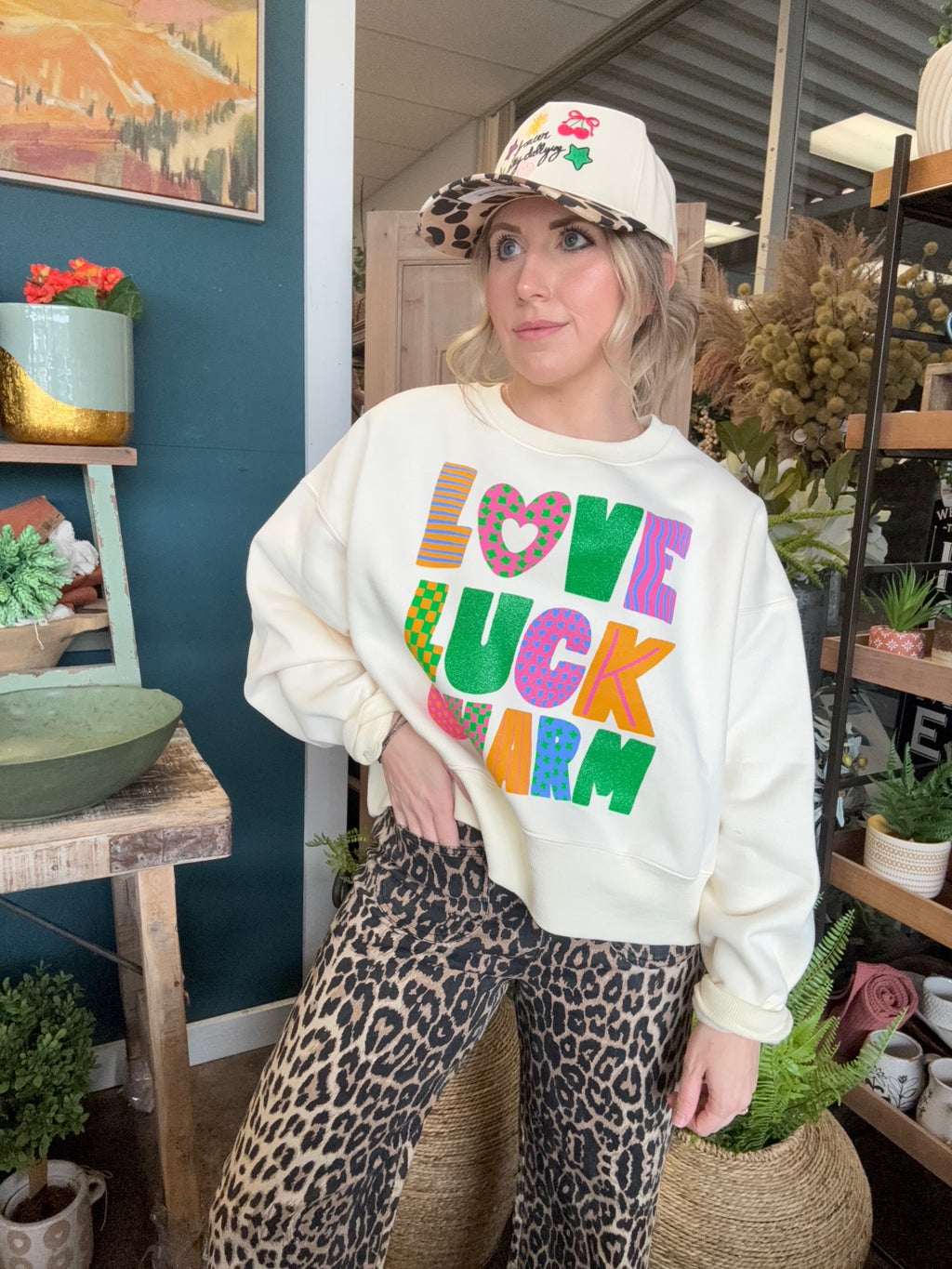 Love Luck Charm colorful graphic boutique sweatshirt for women