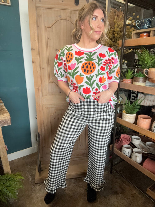 Colorful floral knit boutique top for women