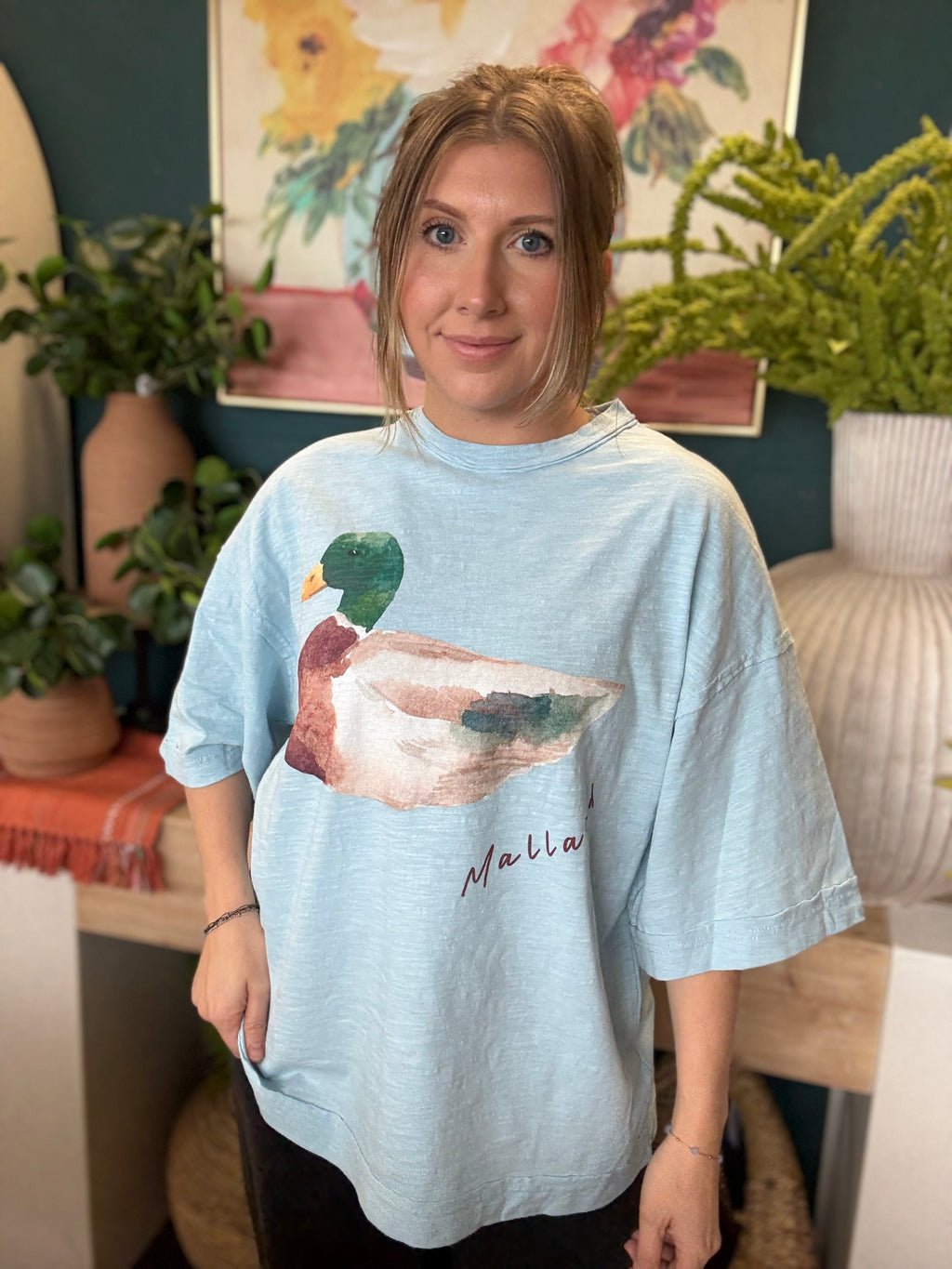 Mallard Duck Oversized Tee - Light Blue