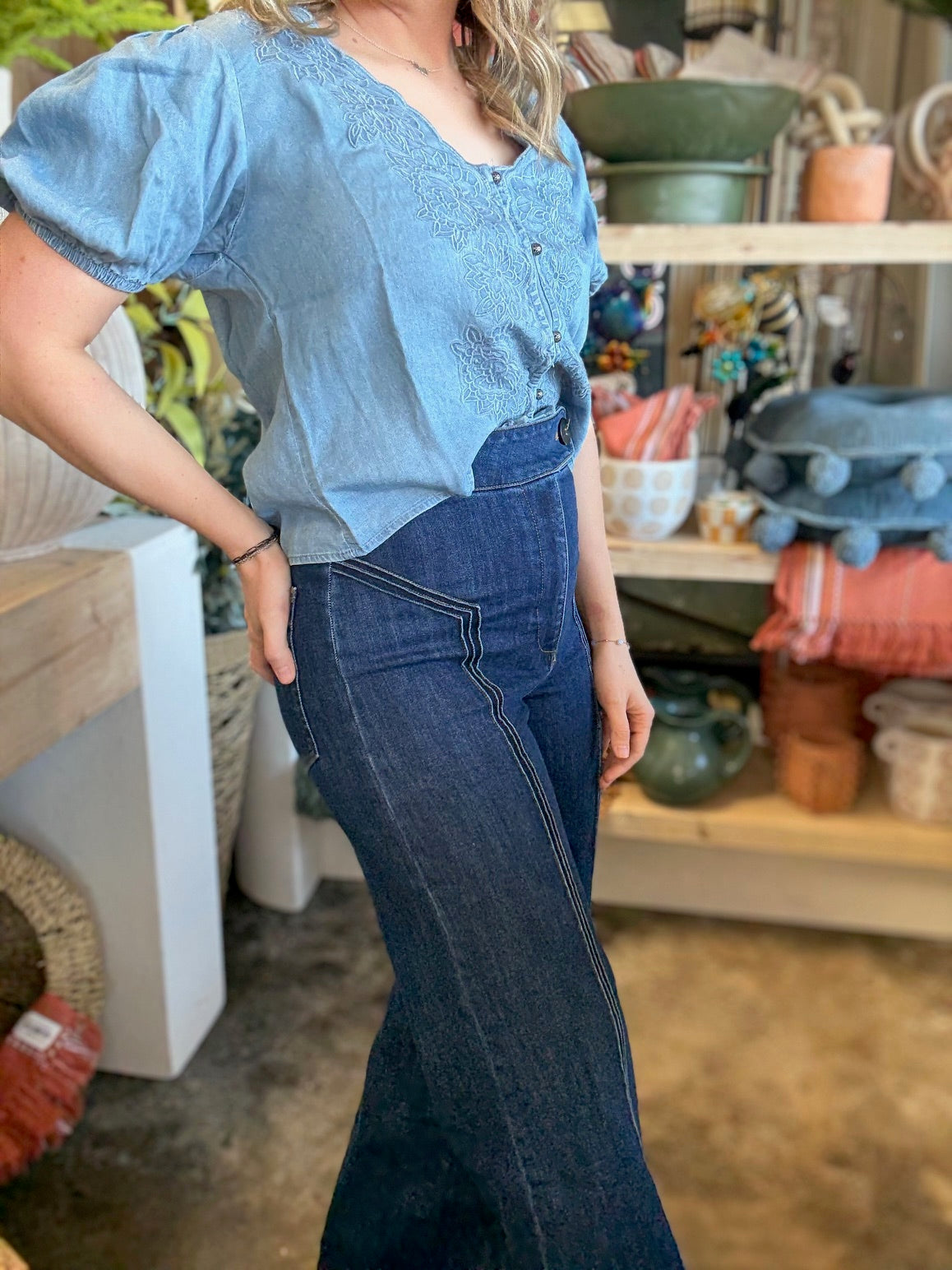 High Waisted Wide Leg Dark Denim Jeans