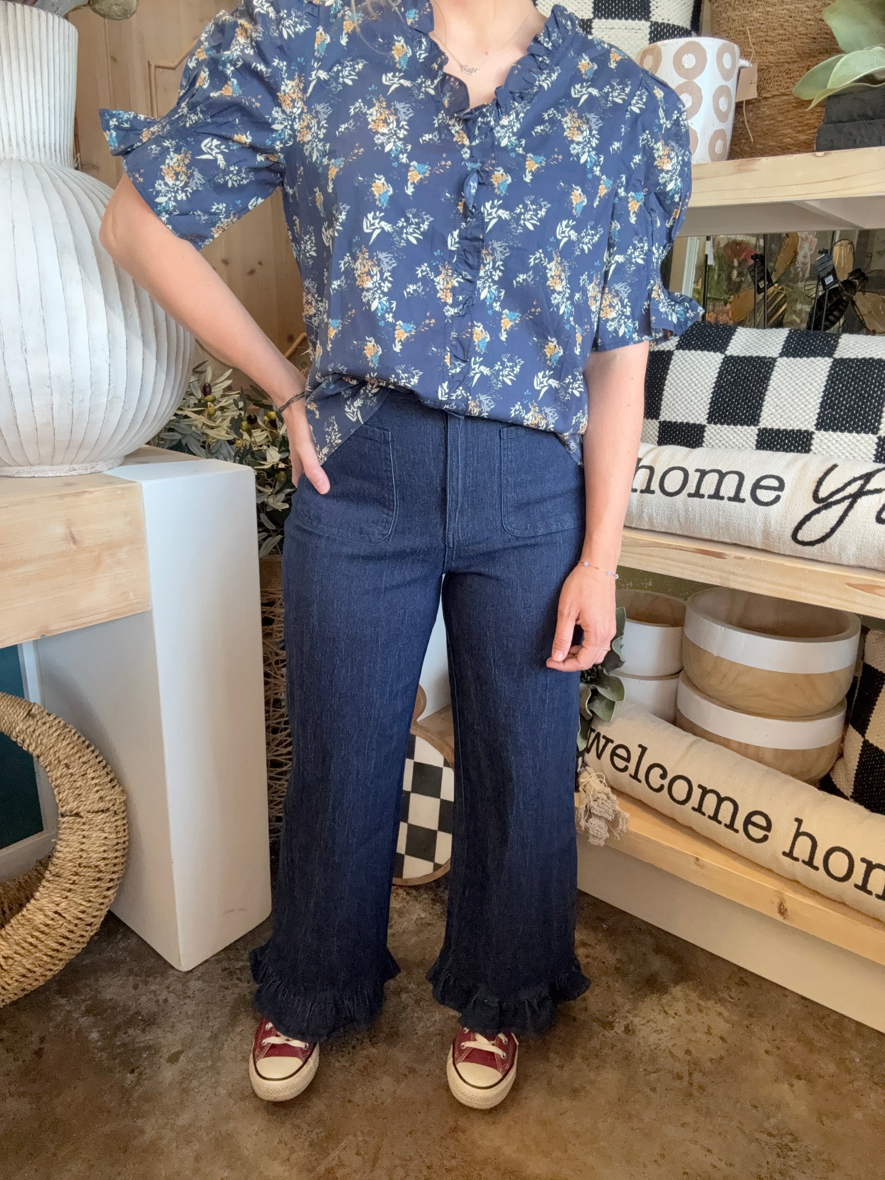 Ruffle Bottom Pants - Indigo