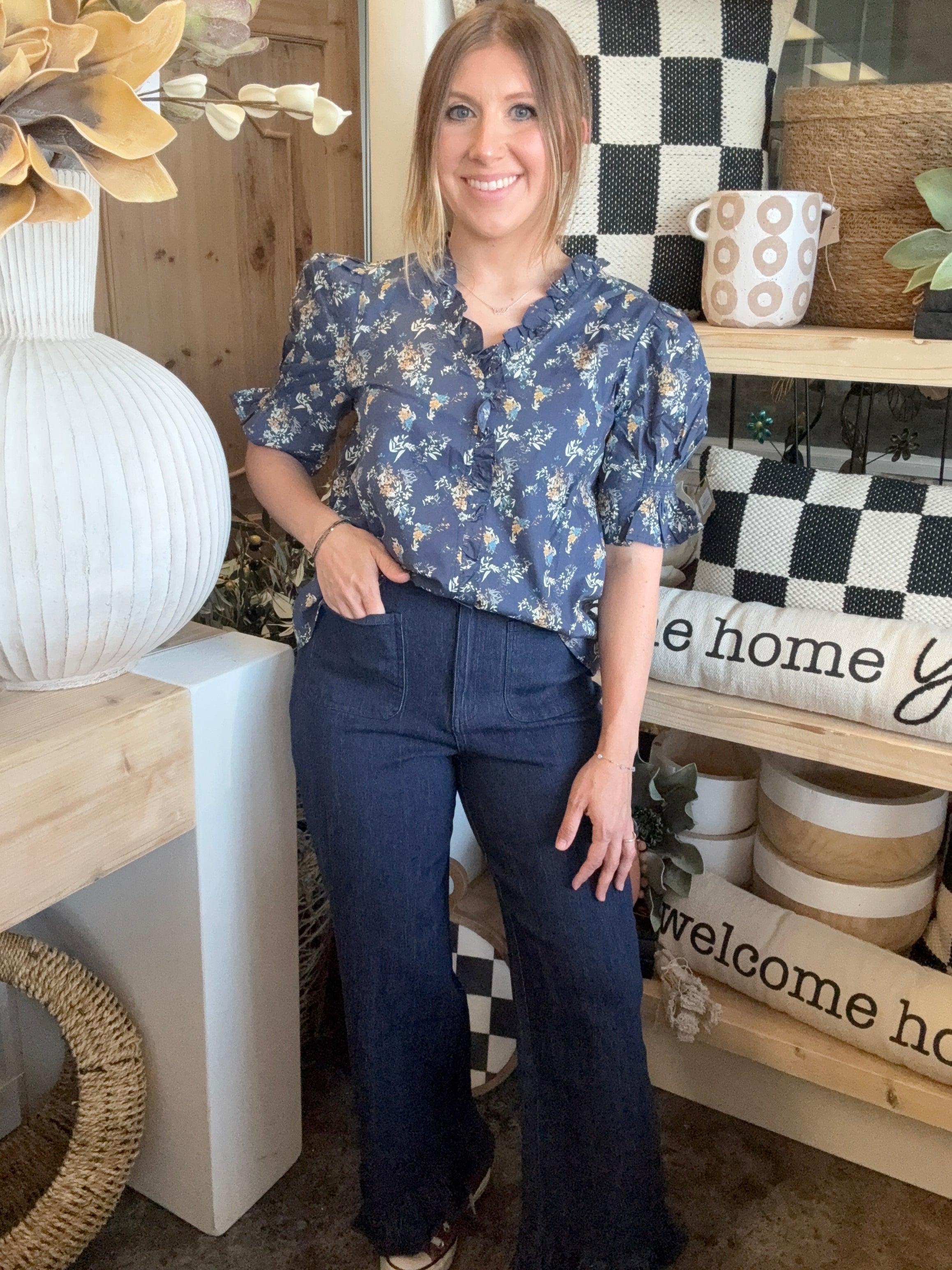 Ruffle Bottom Pants - Indigo
