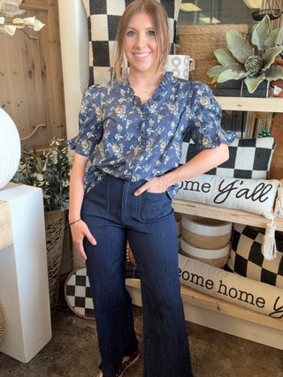 Ruffle Bottom Pants - Indigo