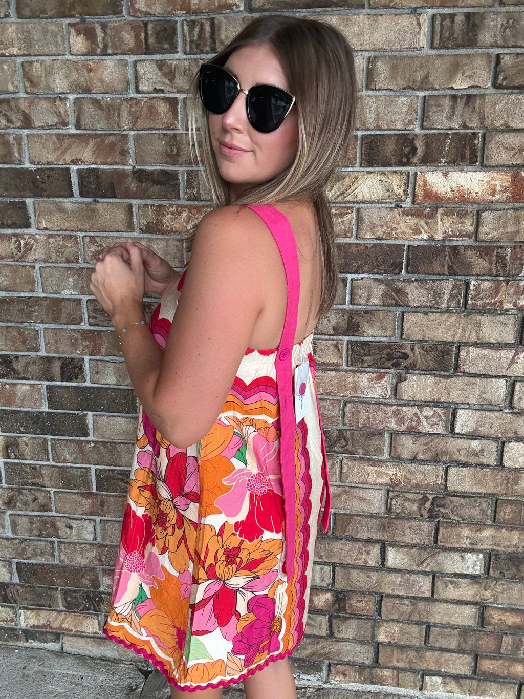 Rick Rack Trimmed Wide Strap Floral Dress