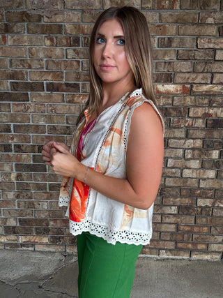 Floral Sleeveless Top with Lace