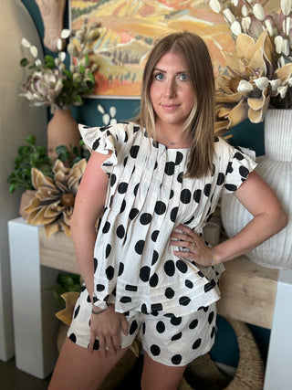 Polka Dot Ruffle Trim Top & Short Set