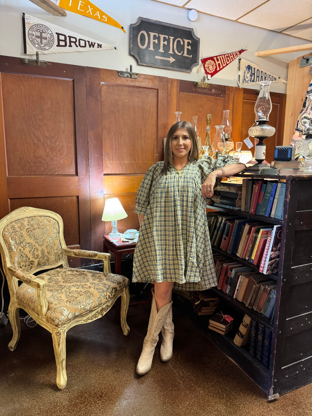 Half Sleeve Plaid Woven Dress