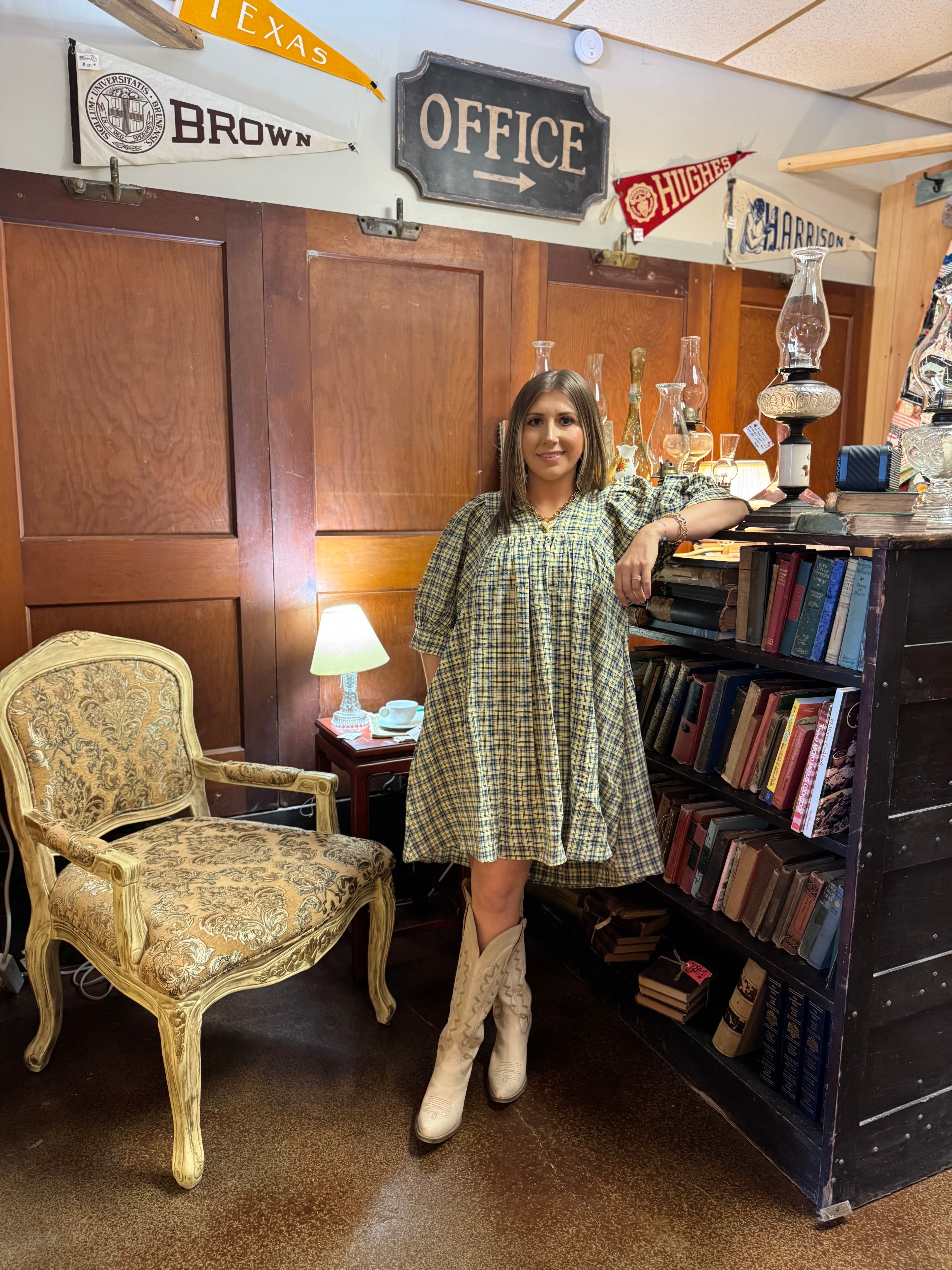 Half Sleeve Plaid Woven Dress